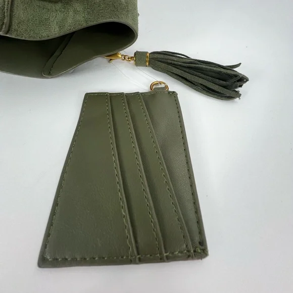 HOUSE OF HARLOW 1960 LUX TOTE, FAUX SUEDE OLIVE GREEN COLOR WITH A BACK POCKET